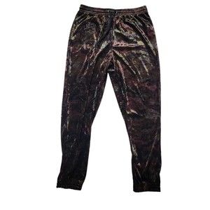 Forever 21 Joggers Women Medium Green Black Camouflage Stretch Drawstring Velvet